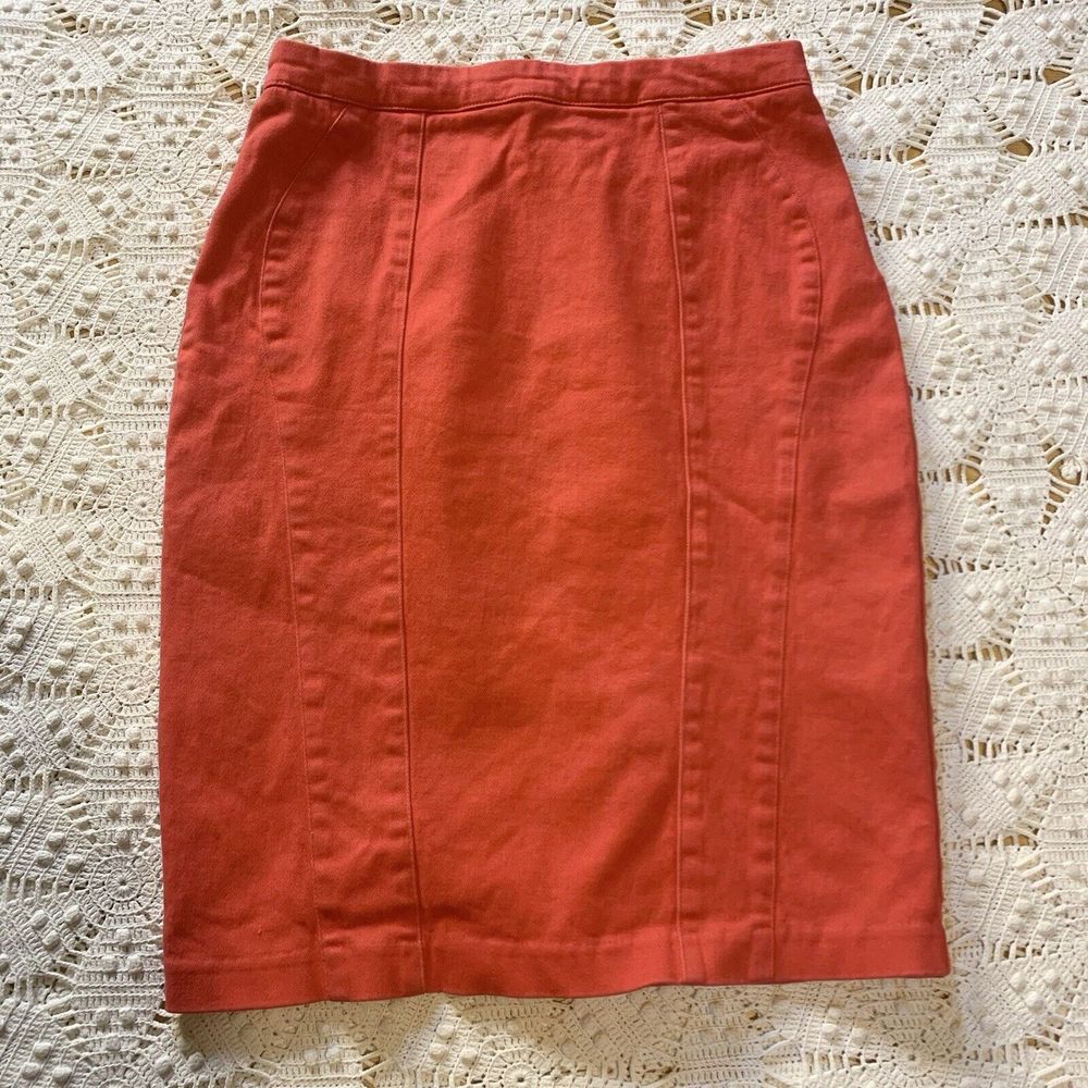 Gibson & Latimer (6) Pencil Skirt - Orange Coral Pink Stretch LA4040SST Casual